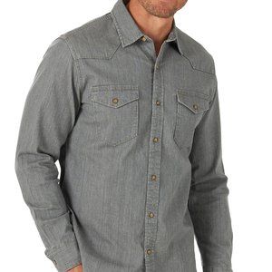 2/$15 Wrangler Gray Denim Button Down Shirt